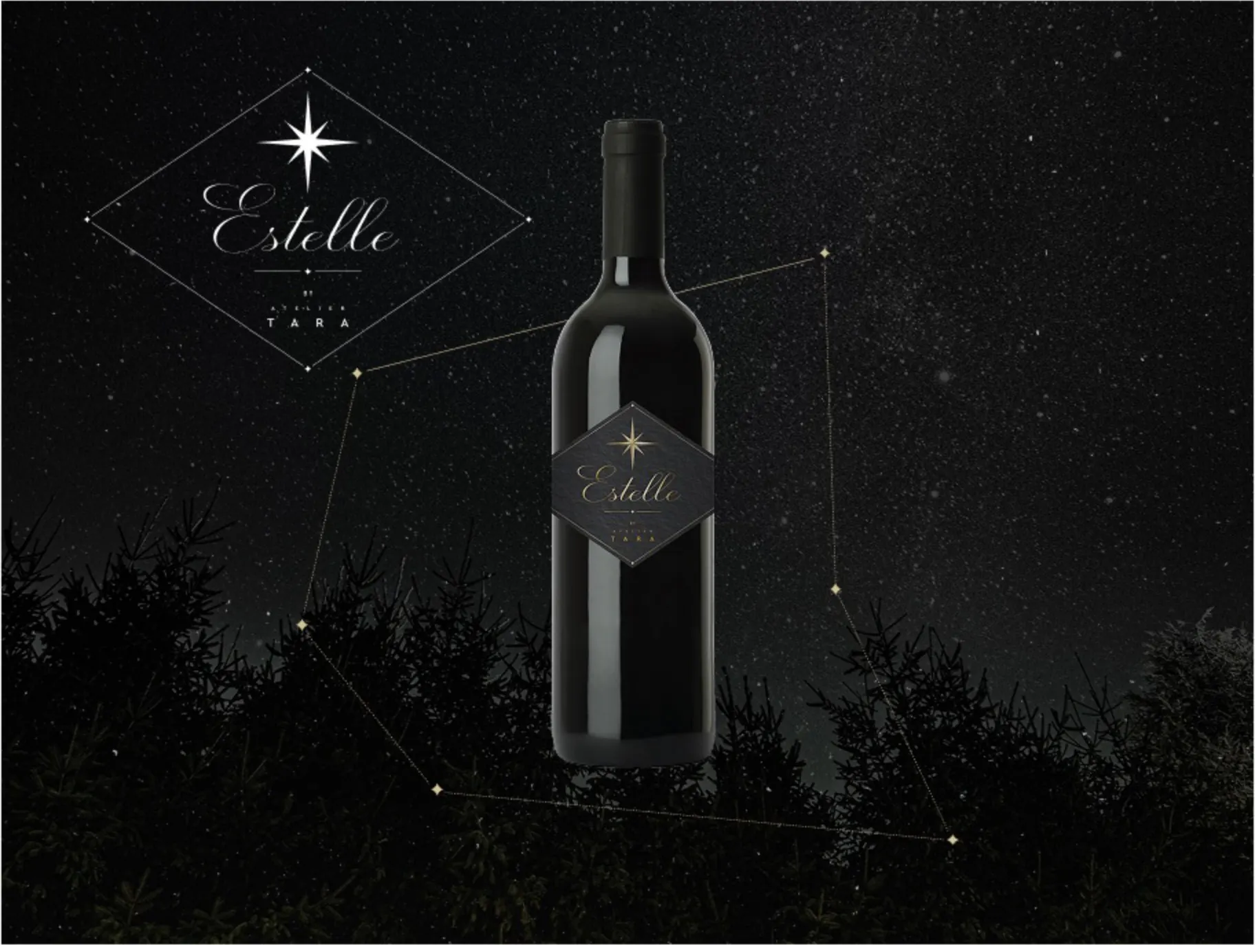 Estelle by Atelier Tara wine bottle under the stars