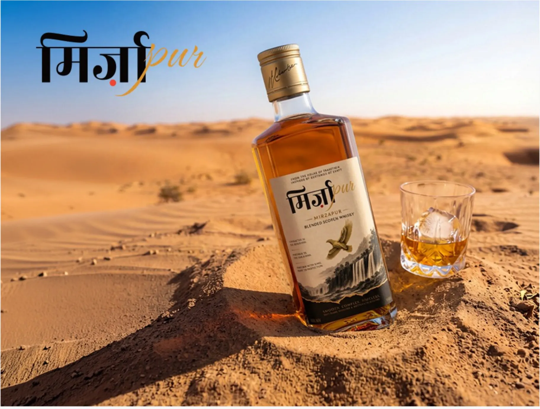 Mirzapur blended scotch whiskey in the desert